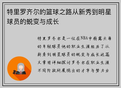 特里罗齐尔的篮球之路从新秀到明星球员的蜕变与成长